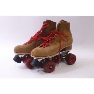 Vintage Riedell, Size 8 Womens, Suede Roller Skates, Brown, Red Wheels,